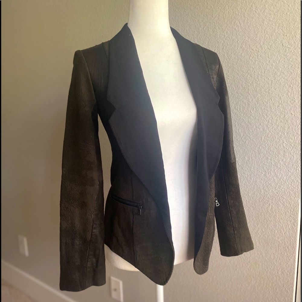 ALEXANDER WANG Distressed Leather Moto Tuxedo Blazer Jacket